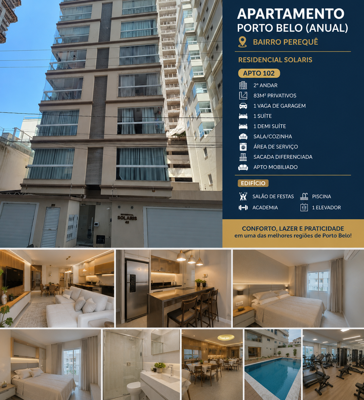 Apartamento em Porto Belo no bairro Perequê Residencial Solaris com piscina e academia