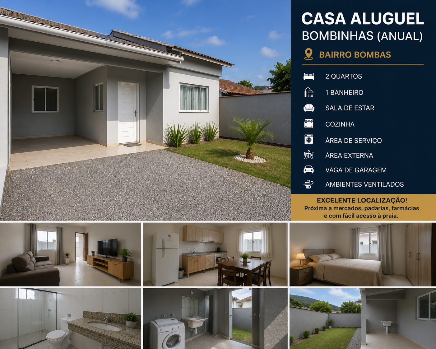 Casa aluguel Bombinhas anual no bairro Bombas com garagem e área externa